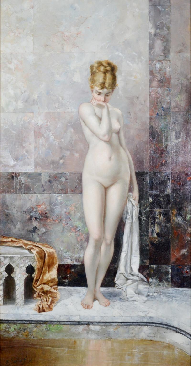 Geskel Saloman Apprehension 19th Century French Exhibition Oil Painting Nude Portrait