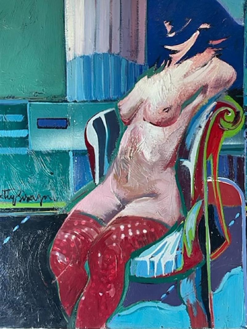 Getty Bisagni ABSTRACT SURREALIST NUDE WITH RED STOCKINGS PAINTING BY GETTY BISAGNI