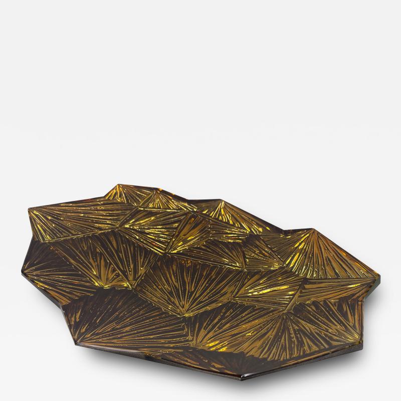Ghir Studio Contemporary Amber Artistic Bowl Amber and Gold Crystal by Ghir Studio
