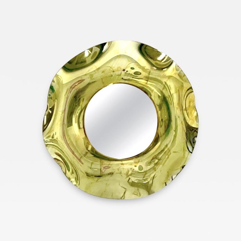 Ghir Studio Contemporary Undulate Handmade Gold Crystal Mirror Dia 39 3 by Ghir Studio