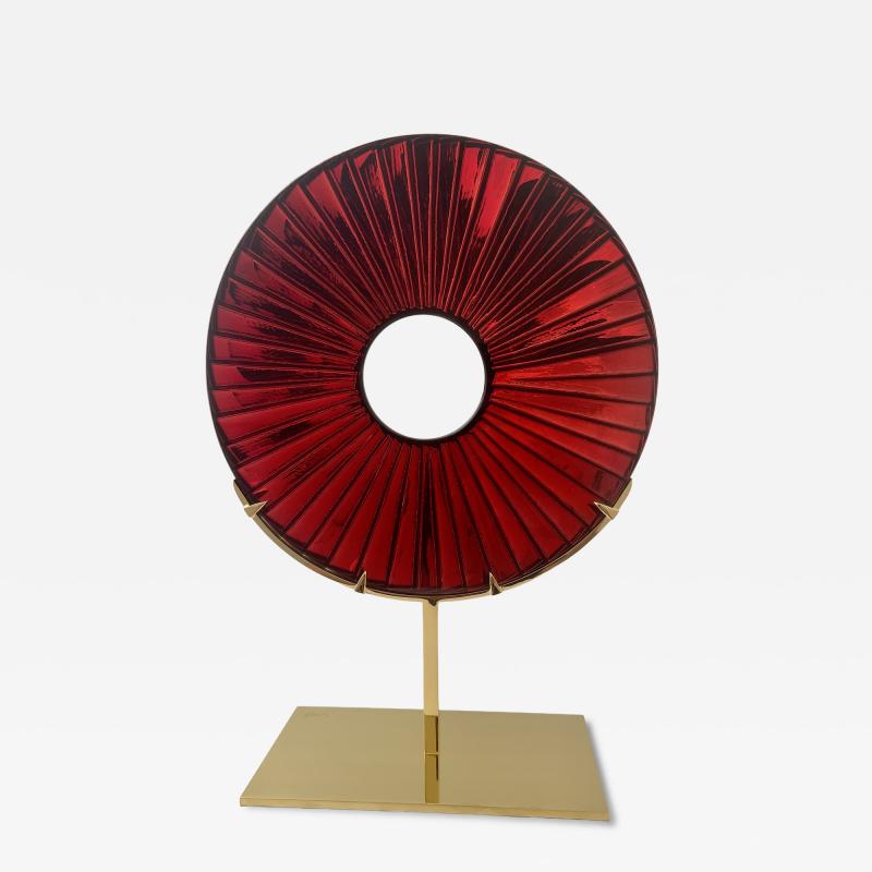 Ghir Studio Eye Red Sculpture Hand Engraved Glass polished Brass by Ghir Studio