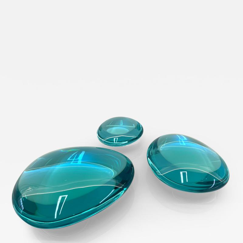 Ghir Studio Gocce Set of Three Aquamarine Crystal Sculptures by Ghir Studio