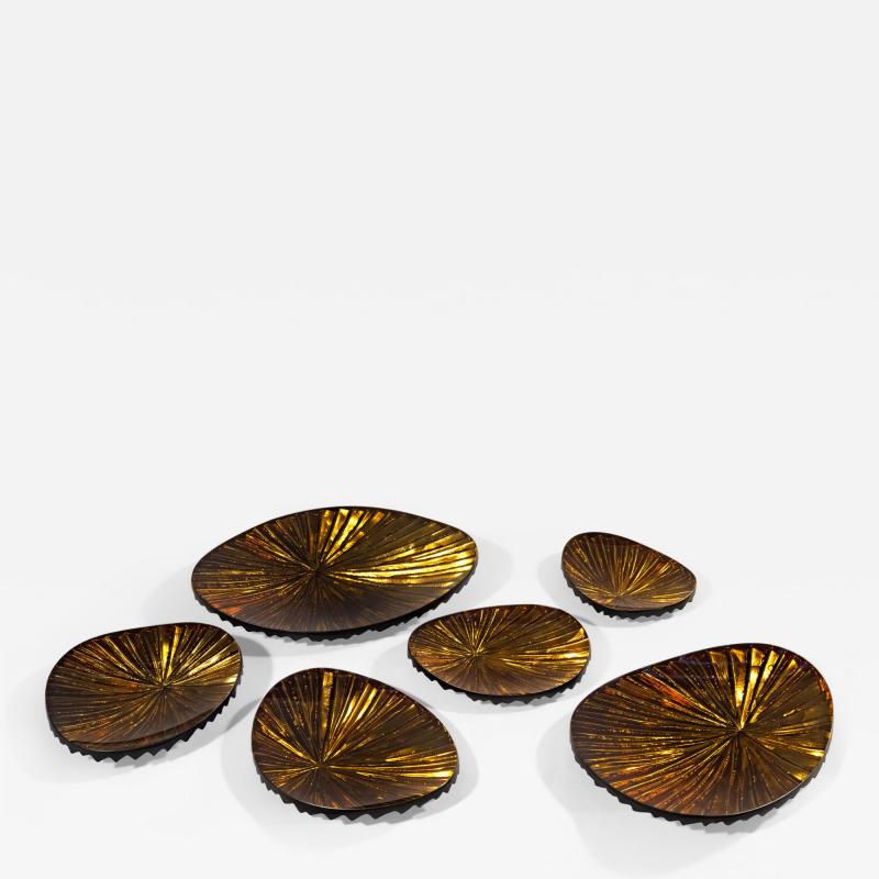 Ghir Studio Oasi Set of Six Hand engraved Amber Crystal Bowls by Ghir Studio
