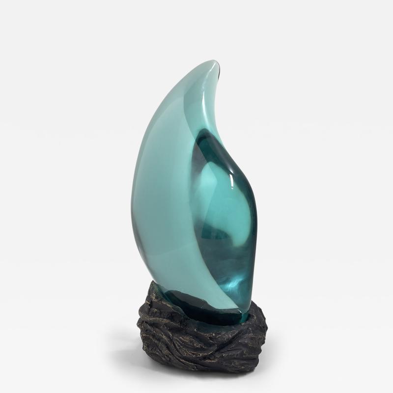 Ghir Studio Tear Unique Handmade Crystal Sculpture on Raw Block of Brass by Ghiro Studio