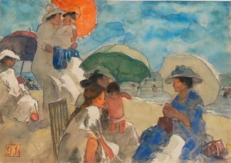 Ghodrat Delbasteh French Watercolor Beach Scene