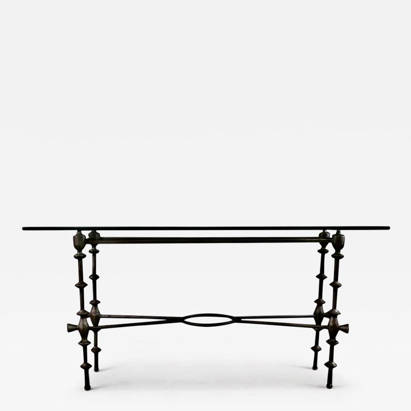 Giacometti Style Wrought Iron and Glass Console