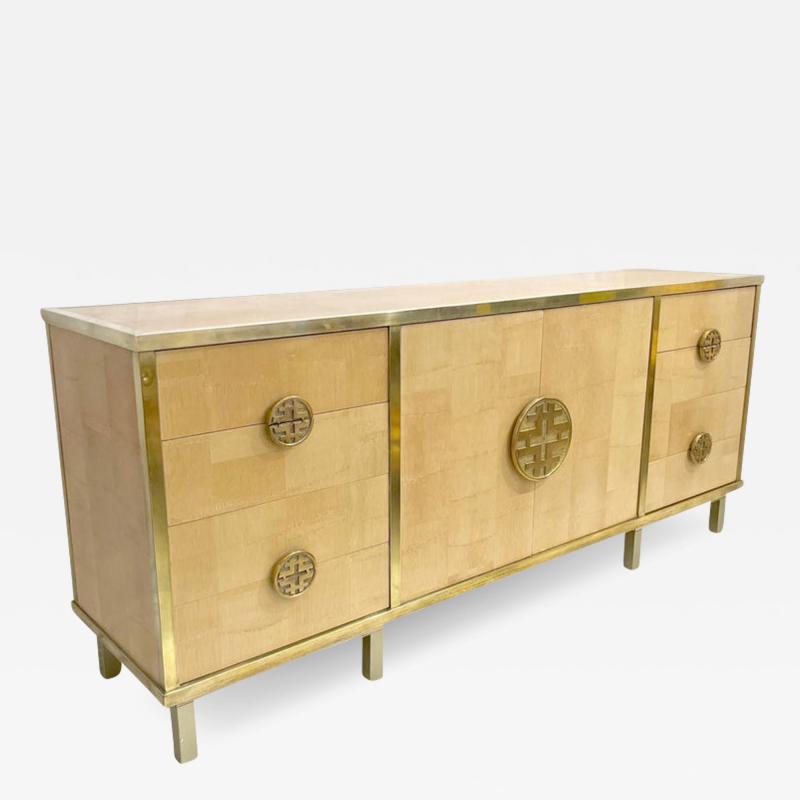 Giacomo Sinopoli Sinopoli 1970s Italian Back Finished Asian Style Brass Bamboo Sideboard Cabinet