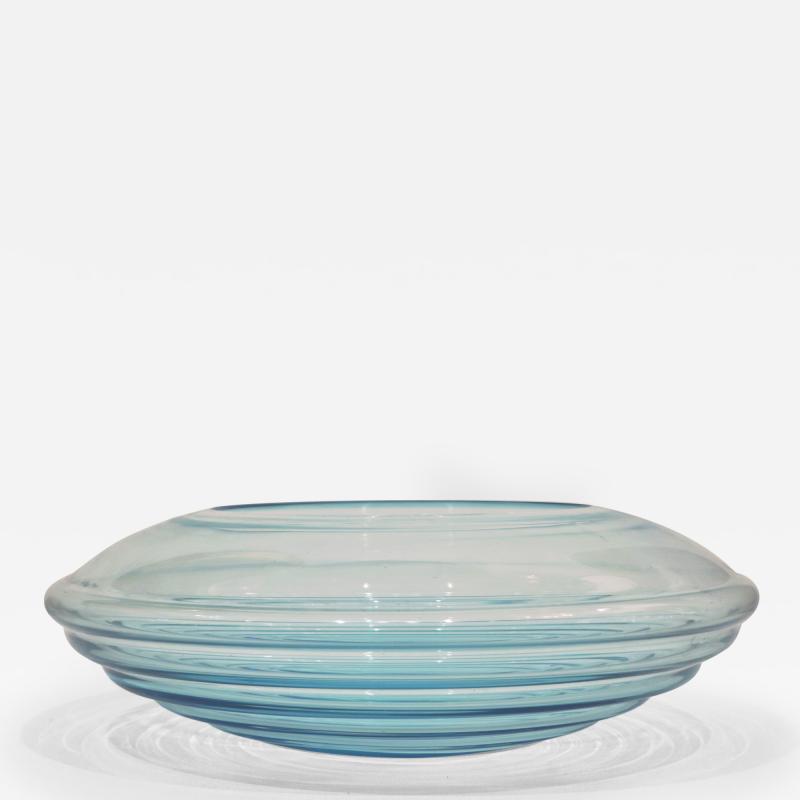 Giampaolo Ghisetti Giampaolo Ghisetti 1970s Vintage Round Aquamarine Blue Murano Glass Ribbed Bowl