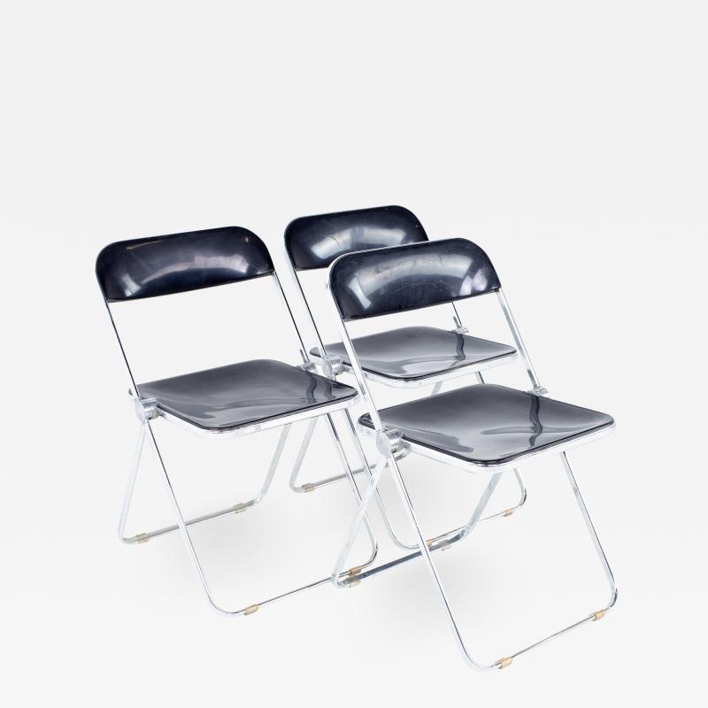 Giancarlo Piretti Anonima Castelli Style Smoked Lucite Folding Chairs Set of 3