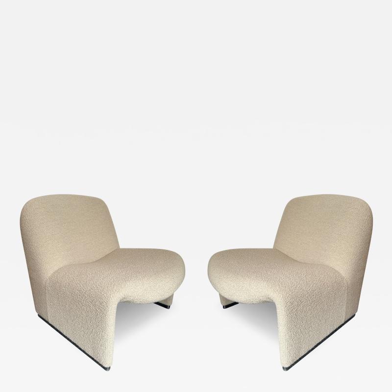 Giancarlo Piretti Pair of Slipper Chairs Alky Boucl Fabric by Giancarlo Piretti Italy 1970s