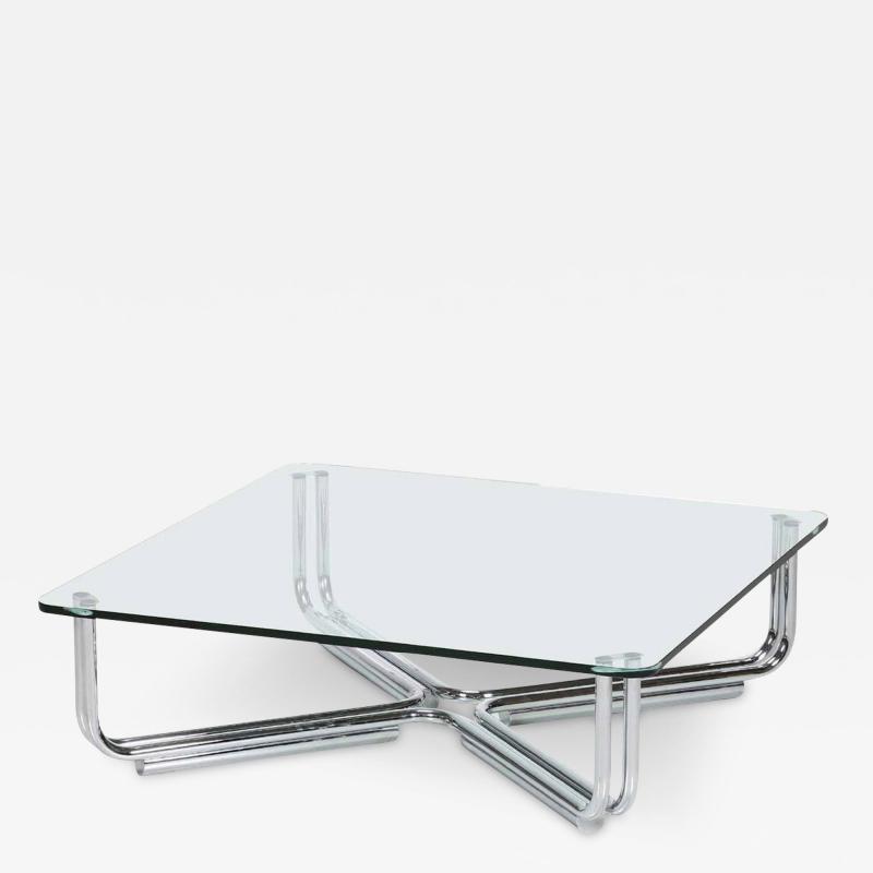 Gianfranco Frattini Gianfranco Frattini Cassina Glass Chrome Tubuluar Steel Coffee Table Italy 1970s