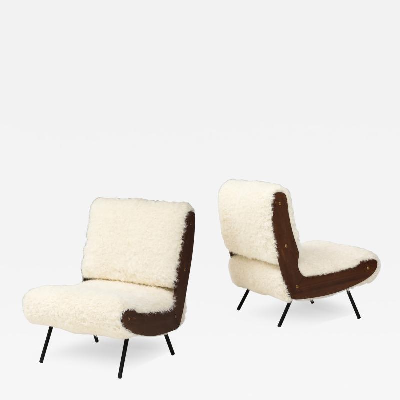 Gianfranco Frattini Ivory Kalgan Lambskin Lounge Chairs Model 836