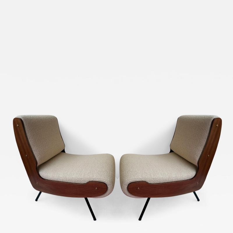 Gianfranco Frattini Mid Century Pair of 836 Wood Armchairs by Gianfranco Frattini Italy 1950s