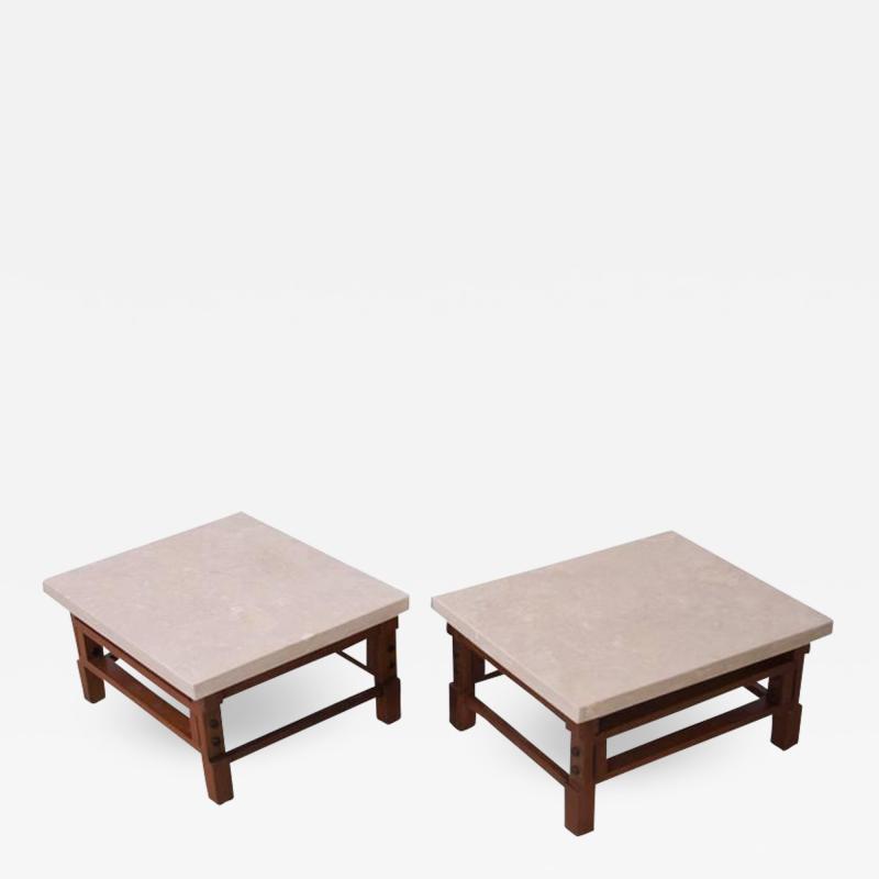 Gianfranco Frattini Pair Gianfranco Frattini Side Tables with Travertine Top