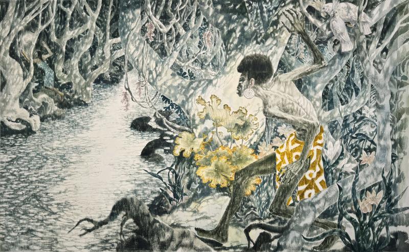 Gianni Benvenuti Australian Aboriginal Fairy Tale in Jungle Scene Fantasy like Paul Gauguin