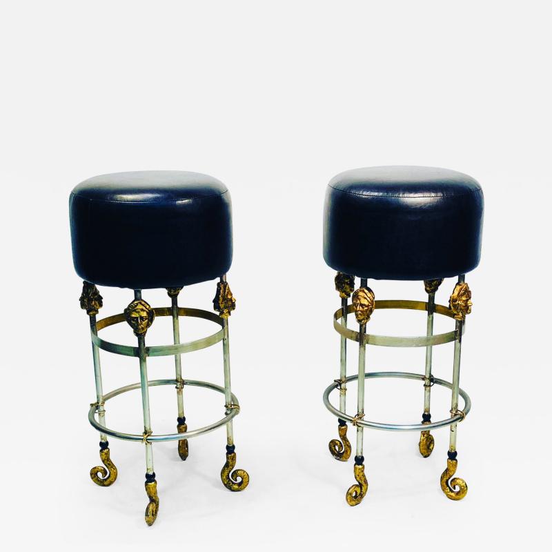 Gianni Versace Pair of Exceptional Italian Bar Stools in the Manner of Gianni Versace