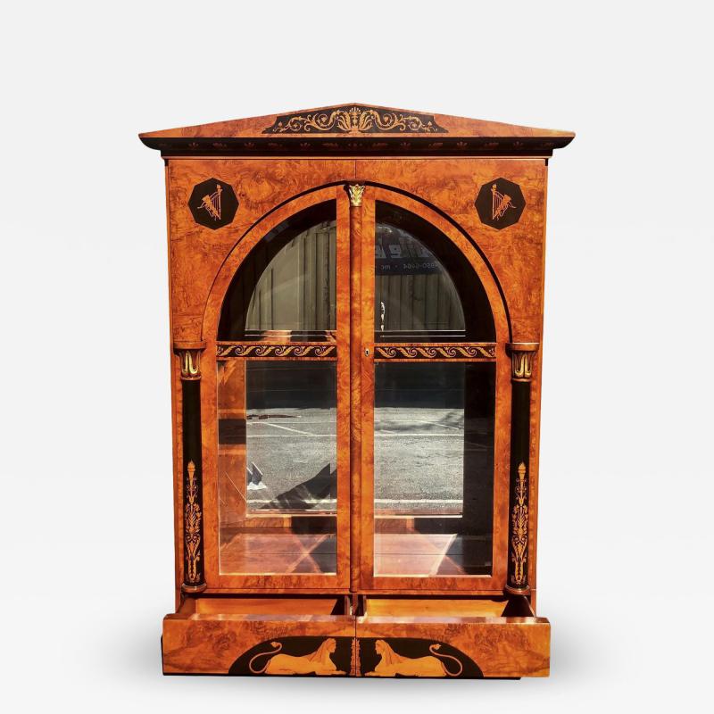Giemme Italian Neoclassical Inlaid Breakfront China Display Cabinet