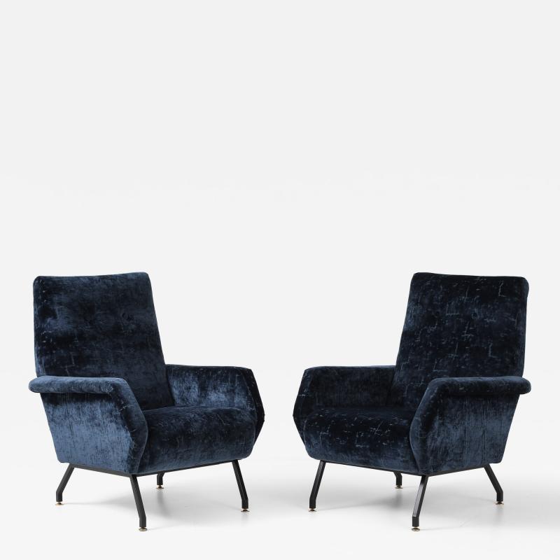 Gigi Radice 1960s Gigi Radice Blue Velvet Lounge Chairs