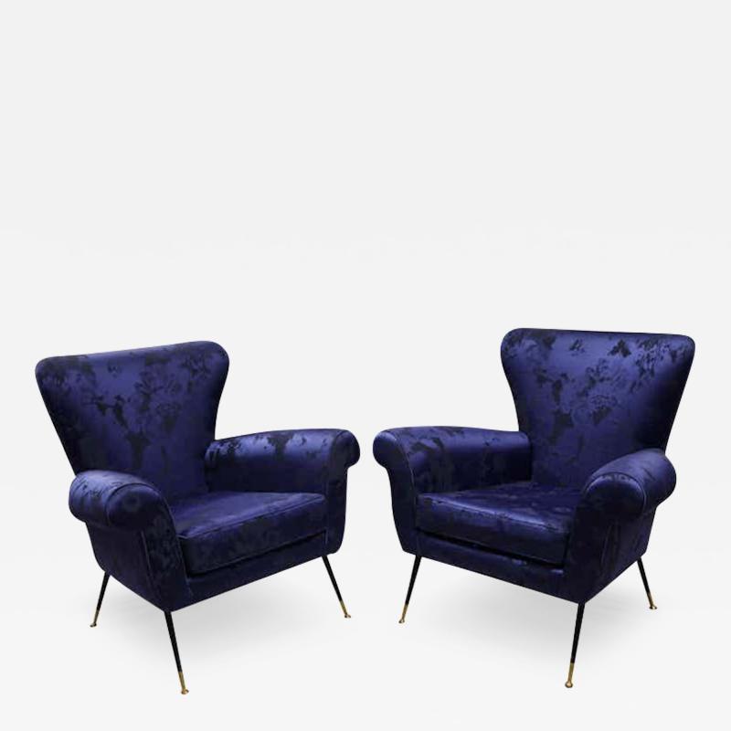 Gigi Radice Pair of Vintage Gigi Radice Italian Armchairs in Ultramarine Upholstery