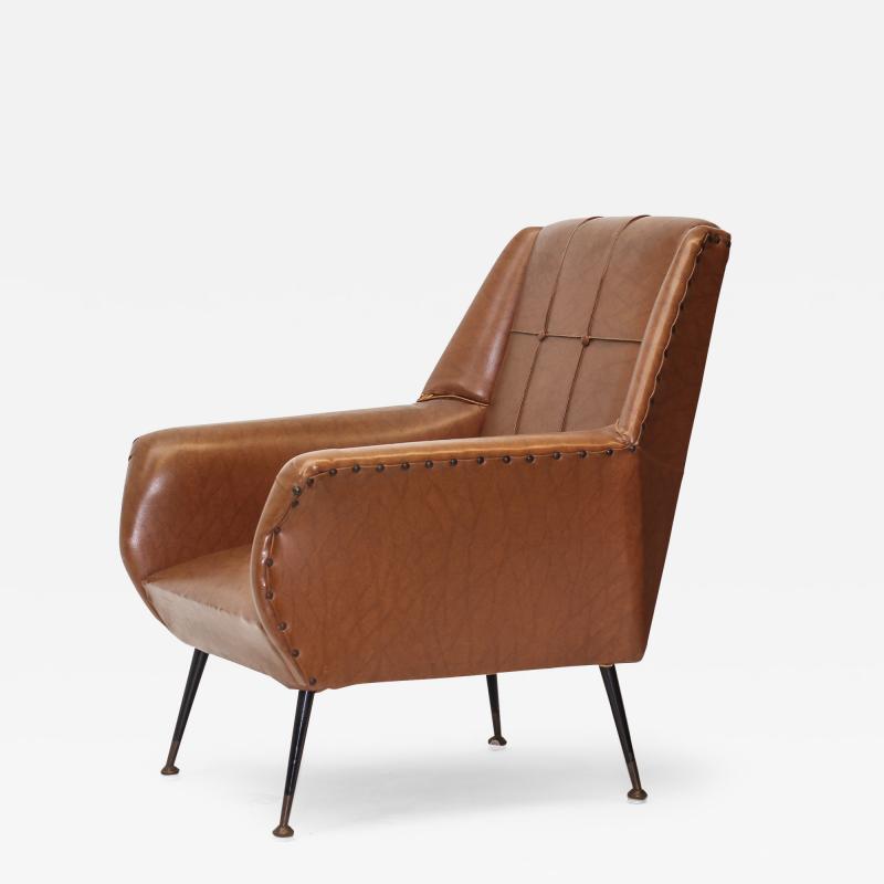 Gigi Radice Single Brown Leatherette Armchair by Gigi Radice 1960 Italy