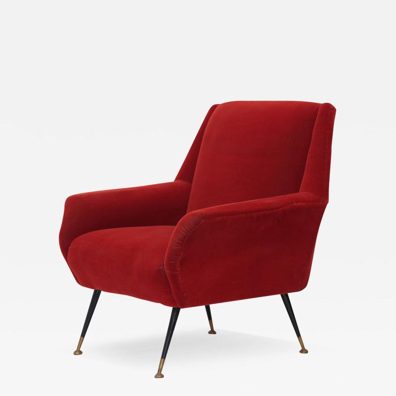 Gigi Radice Single Red Velvet Armchair by Gigi Radice 1960 Italy