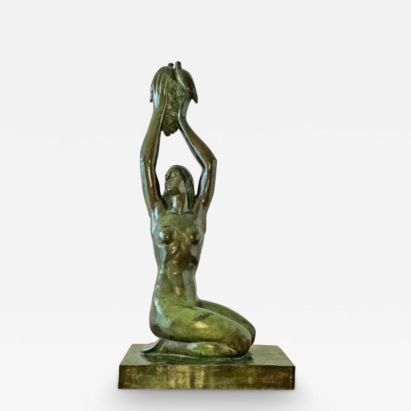 Gilbert Auguste Privat Nude Girl Venus doves grapes Art Deco Ve nus Bronze colombes aux raisins