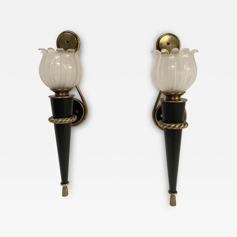 Gilbert Poillerat 1940s Pair of sconces in the style of Gilbert Poillerat