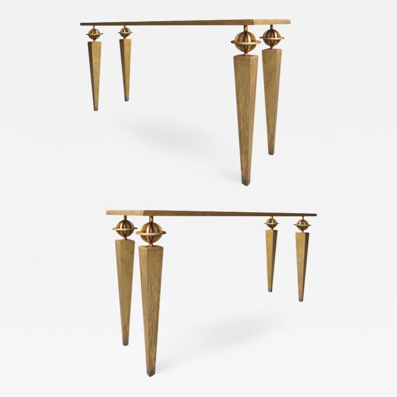 Gilbert Poillerat 2 Large French Modern Neoclassical Style Gilt Iron Consoles Gilbert Poillerat