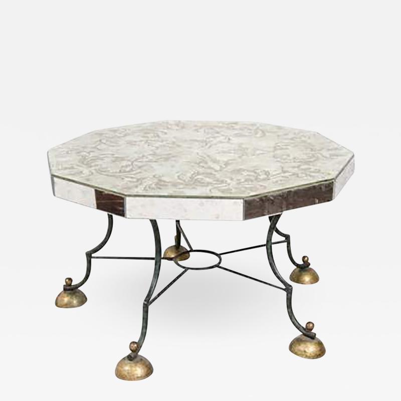 Gilbert Poillerat Art Deco Mirrored Coffee Table with Leaf Motif attributed to Gilbert Poillerat