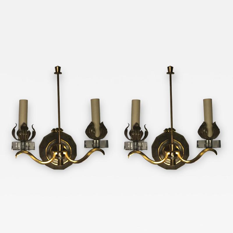 Gilbert Poillerat EXCEPTIONAL PAIR OF FRENCH ART DECO SCONCES IN THE MANNER OF GILBERT POLLERAT