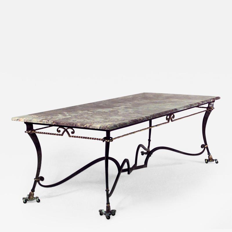 Gilbert Poillerat French 1940s Iron and Gilt Rope Trimmed Large Rectangular Center Table