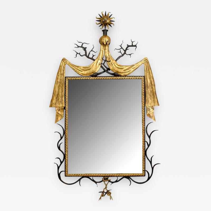 Gilbert Poillerat French 1940s Style Iron and Gold Trimmed Wall Mirror