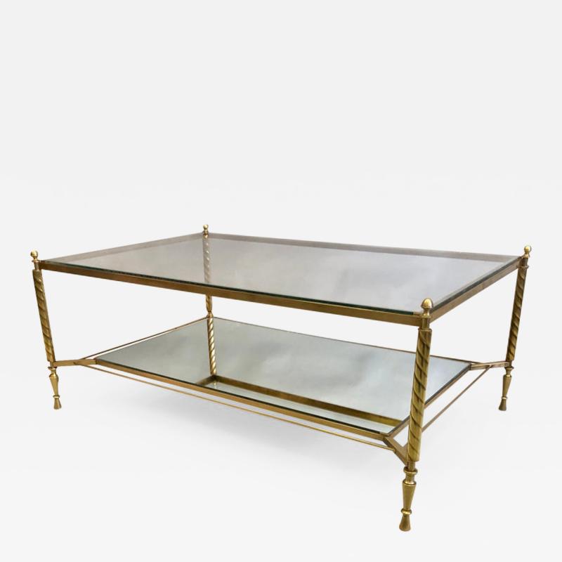 Gilbert Poillerat French Midcentury Double Level Brass Glass Coffee Table Gilbert Poillerat