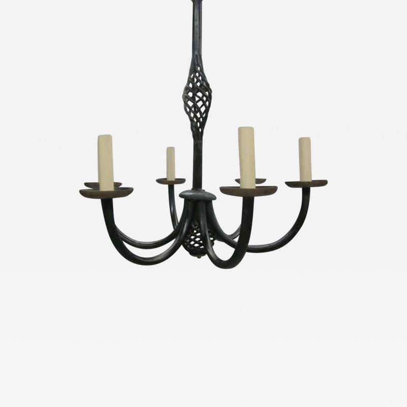 Gilbert Poillerat French Midcentury Wrought Iron Chandelier in Style of Gilbert Poillerat 1940