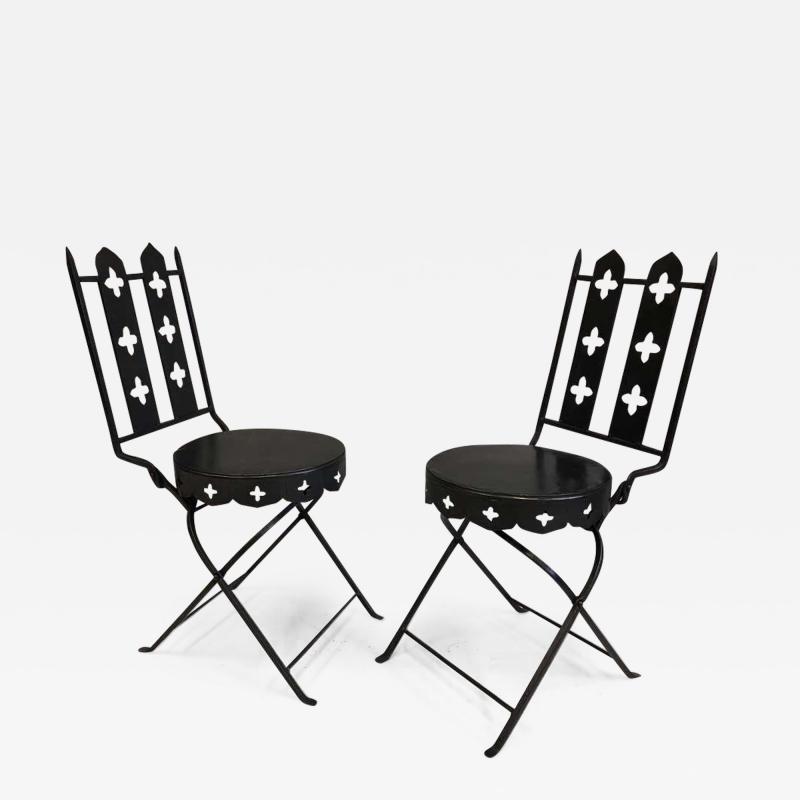 Gilbert Poillerat French Modern Neoclassical Hand Forged Iron Side Chairs Gilbert Poillerat Pair