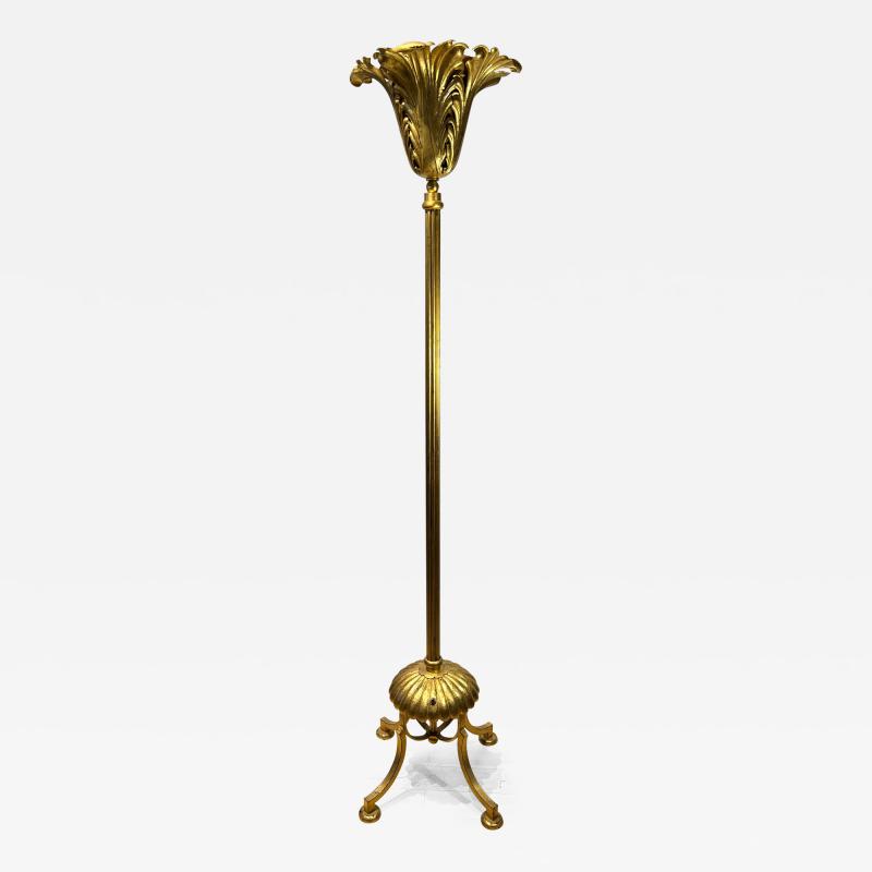 Gilbert Poillerat Gilbert Poillerat attributed gold leaf wrought iron floor lamp
