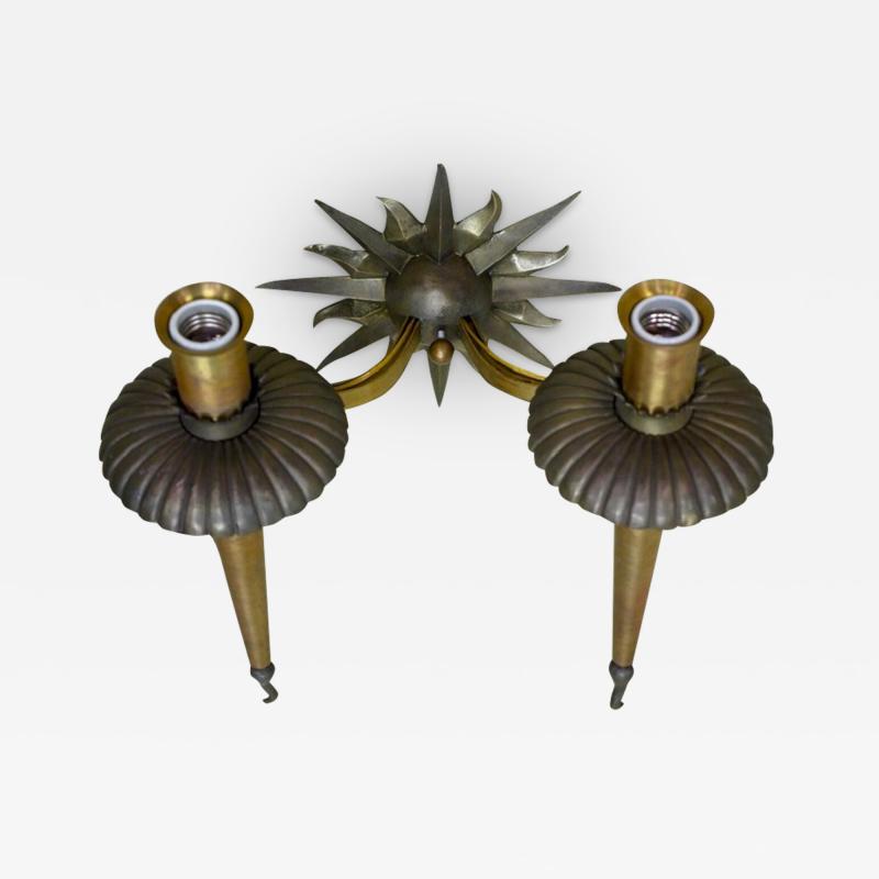 Gilbert Poillerat Gilbert Poillerat double branch bronze sconce