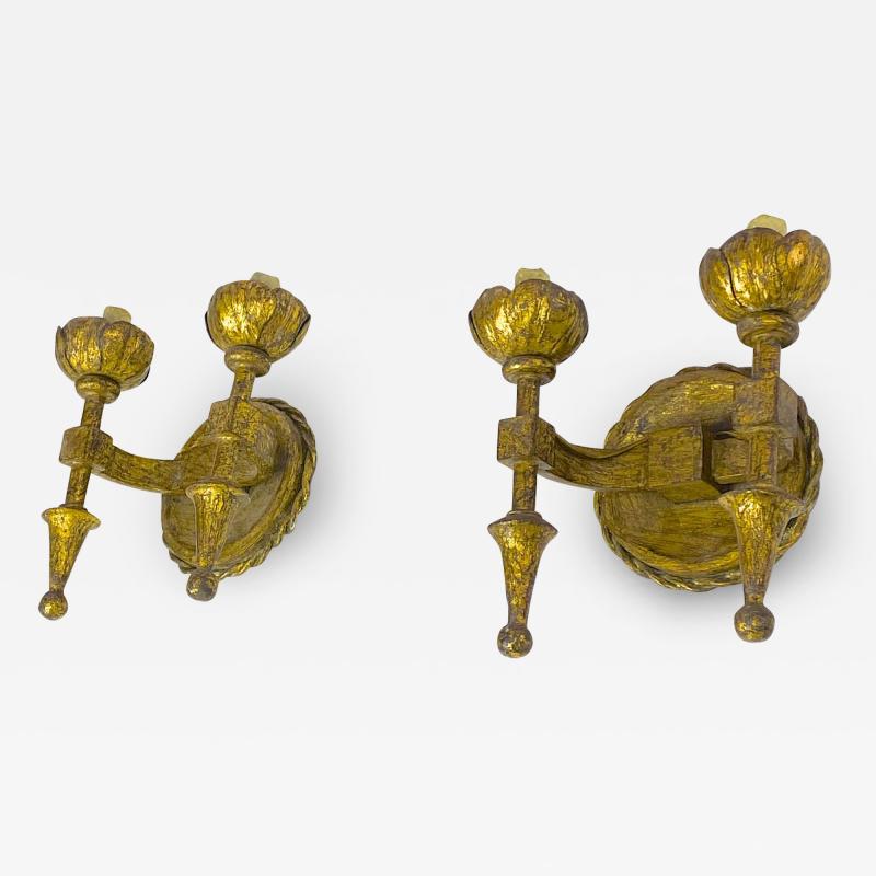 Gilbert Poillerat Gilbert Poillerat pair of gold leaf patinated wrought iron sconces