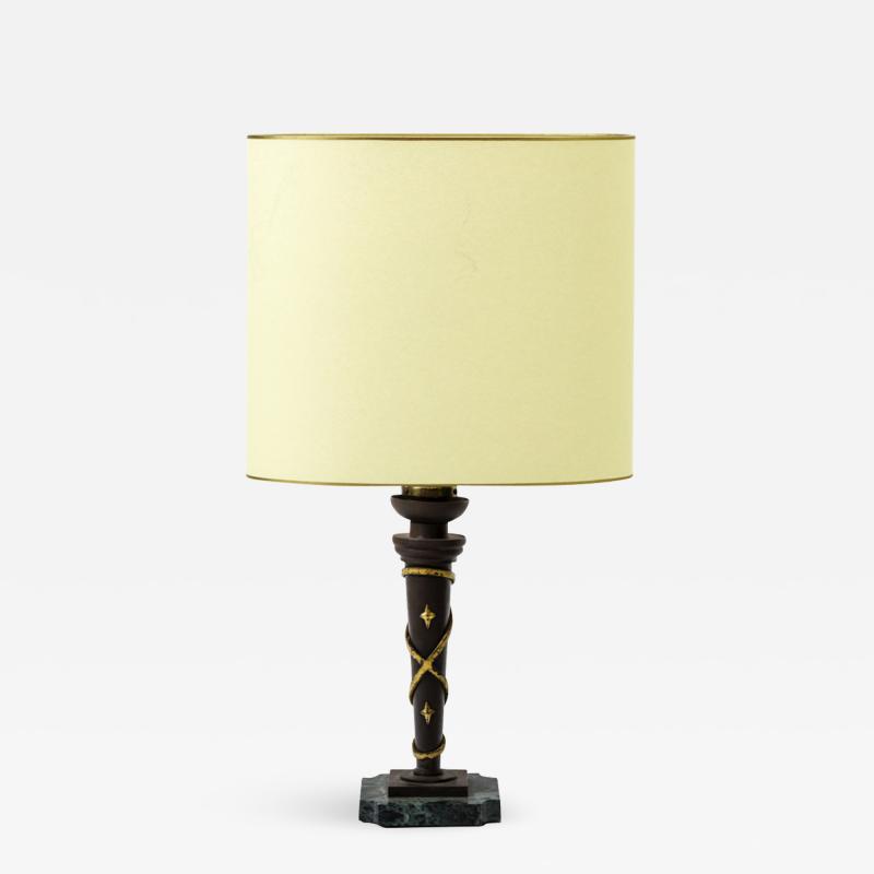 Gilbert Poillerat Gilbert Poillerat style gold leaf wrought iron table lampe with marble base
