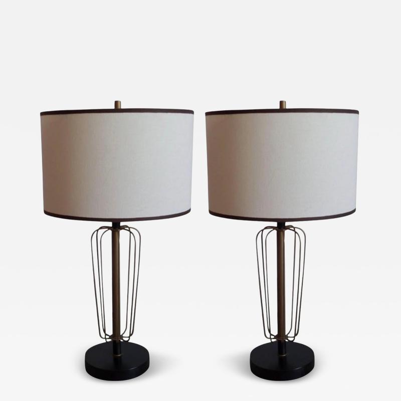 Gilbert Poillerat Pair French Mid Century Enameled Wire Sphere Table Lamps Gilbert Poillerat 1950