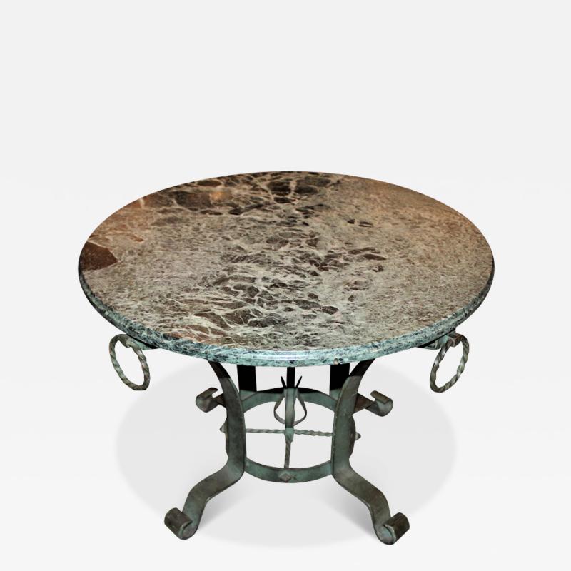 Gilbert Poillerat Style ancien inspired iron and marble side table style of Poillerat