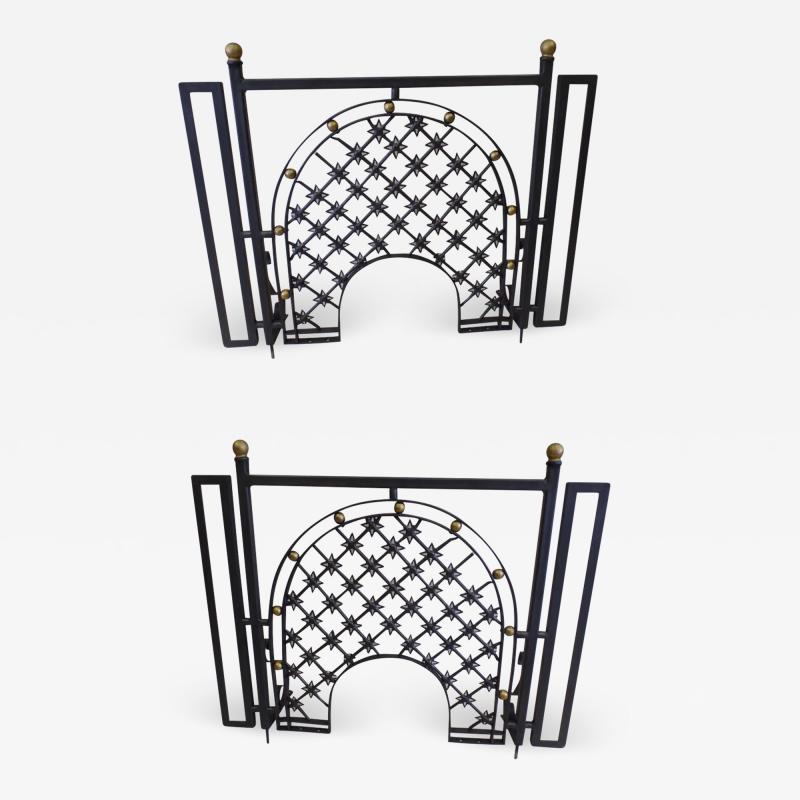 Gilbert Poillerat Two French Mid Century Wrought Iron Fire Screens Attributed to Gilbert Poillerat
