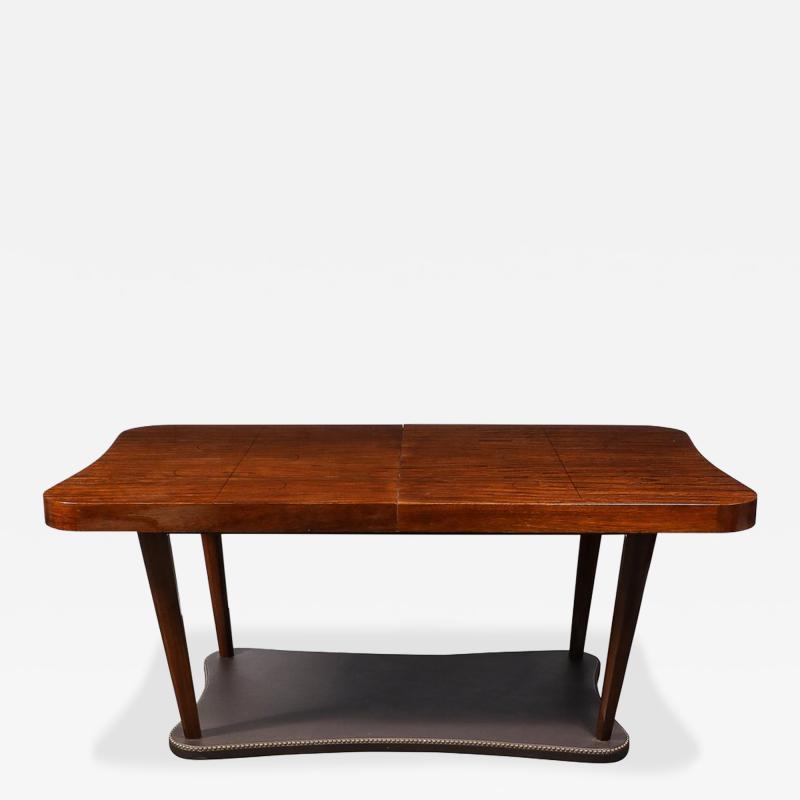 Gilbert Rohde Art Deco Extendable Paldao Series Walnut Leather Dining Table by Gilbert Rohde