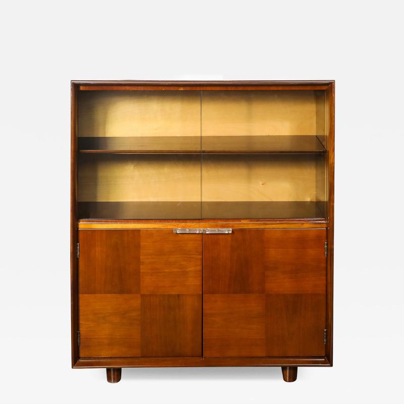 Gilbert Rohde Art Deco Walnut Cabinet with Lucite Pulls Glass Front by Gilbert Rohde