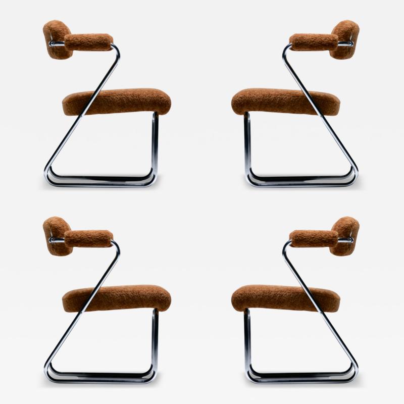 Gilbert Rohde Gilbert Rohde Set of 4 Chrome Art Deco Dining Chairs in Soft New Chestnut Fabric