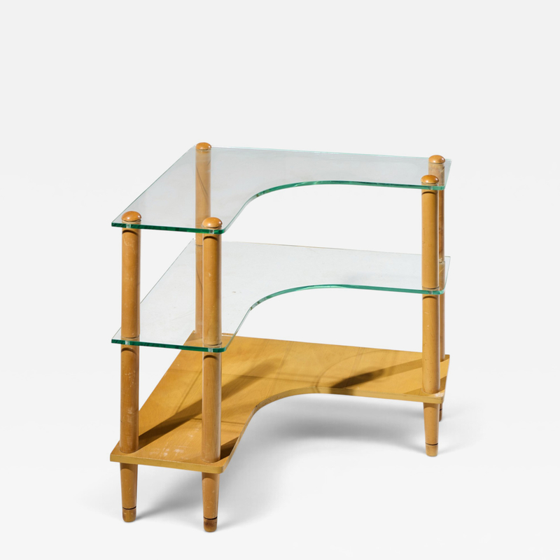 Gilbert Rohde Gilbert Rohde Style Mid Century Glass and Walnut Corner Table