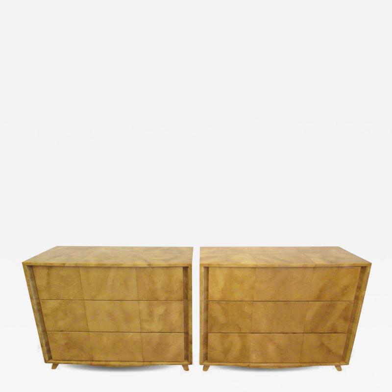 Gilbert Rohde Pair of American Modern Parchment Three Drawer Chests Gilbert Rohde