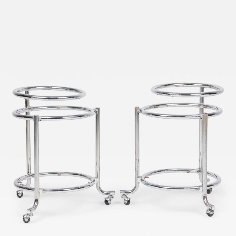 Gilbert Rohde Pair of Chrome 3 Tier Rolling Swivel Side Table Attributed to Gilbert Rohde