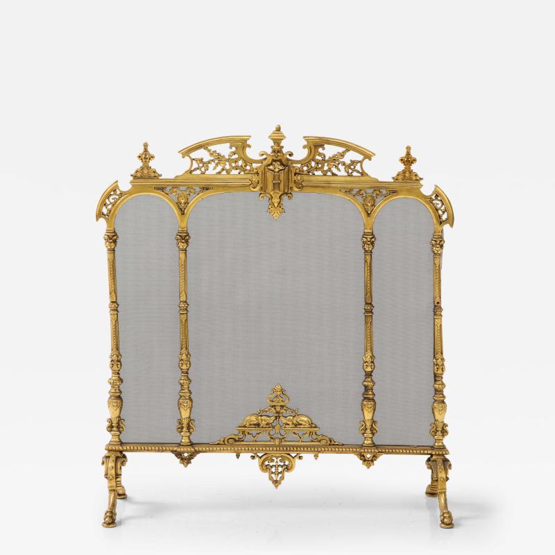 Gild Brass French Rococo Revival Fire Screen 1900 France