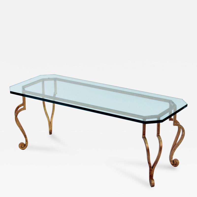 Gilded Bronze Coffee Table with Glass Top